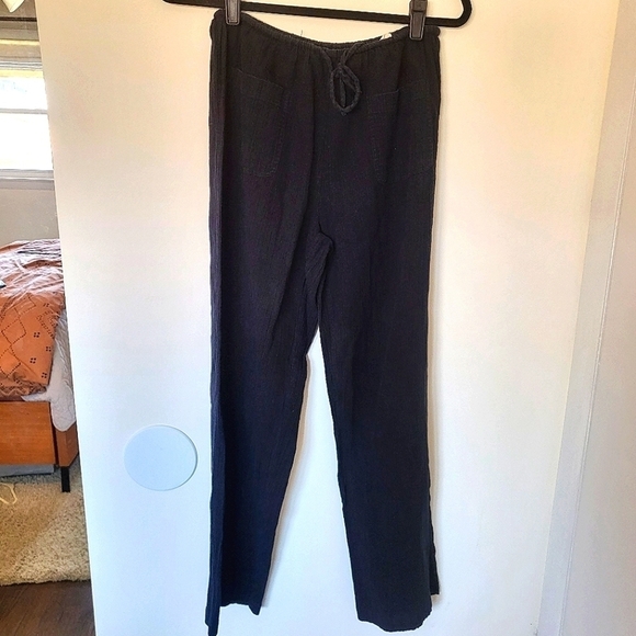 J Crew 100% Cotton Linen Style Drawstring Pants Black Women Small - Picture 1 of 11